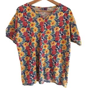 N Wear All Women's XL Preteen Floral Print V Neck Short Sleeve Cotton T Shirt